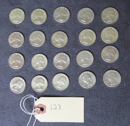 Lot Of 20 Silver Washington Quarters, All 1963