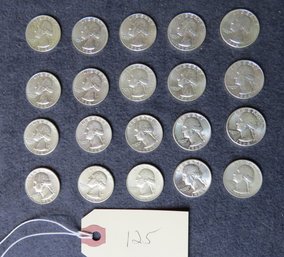 Lot 20 Washington Silver Quarters, All 1964