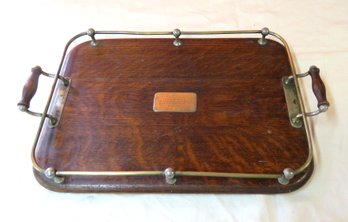 Presentation Oak And Silver Plate Tray With Handles