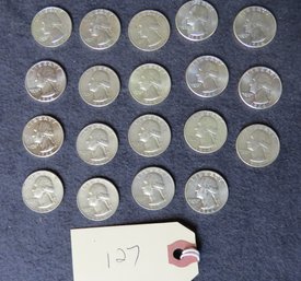 Lot Of 19 Washington Silver Quarters, Eleven 1964-D, Eight 1964