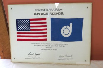 Banner Of The American Institute Of Aeronautics Flown In The Space Shuttle Challenger Mission