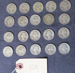 Lot Of 20 Washington Silver Quarters, Some 1930s  50s