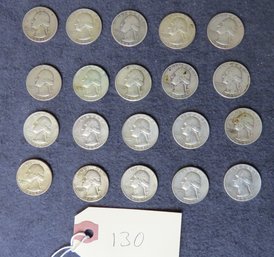 Lot 20 Washington Silver Quarters, Mixed Dates