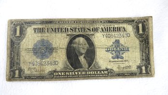 Series 1923 $1.00 Large Size Silver Certificate (horse Blanket Note) With Blue Treasury Seal And Washington Po