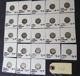 Lot Of 23 Mercury Dimes