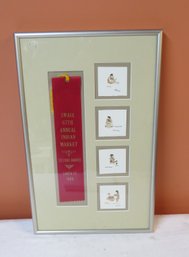 Framed Set 4 Mini Watercolors Signed He She Flower 86 Along With 2nd Place Ribbon
