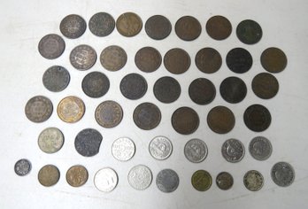 Lot Of 46 Canadian Coins, Many 19ths Century One Cent Pieces