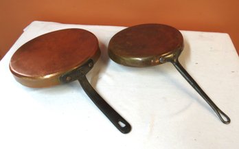 Two Shallow Copper Fry Pans From France