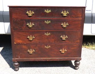 Four Drawer Mahogany Chest With Turned Feet Replaced Hardware