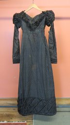 Mid To Late 19th Century Dress In Fair Condition, Black Lace Shawl, White Child's Dress & Lot Of Line