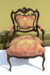 Pierced Carved Mahogany Upholstered Arm Chair