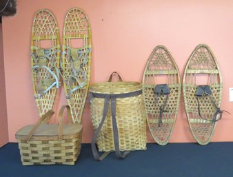 Two Pair Snow Shoes, Back-pack Basket, Picnic Basket