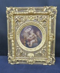 20th Century Elaborate Gold Leaf Frame Containing A Print Of An Old School Painting