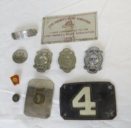 Lot Of Firemens Badges, Helmet Number And Pins