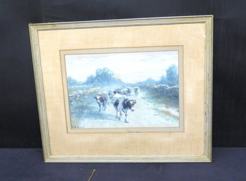 Watercolor Cows Coming Home Signed G. A. Hays