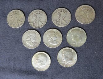 Nine Half Dollars - Standing Libertys - Ben Franklin - Kennedy