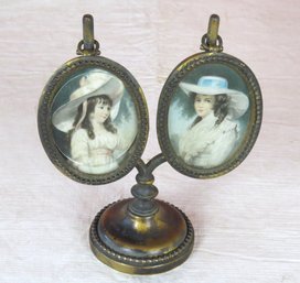Pair Miniature Portraits Of Young Gentlewomen On Stand