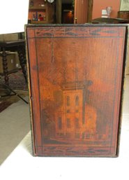 Wooden Lift Lid Box, Lid Decorated With Hand Colored Engraving