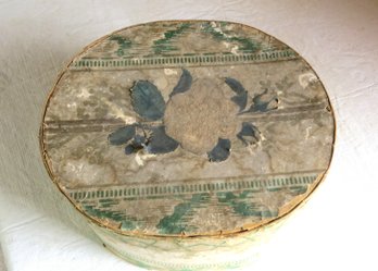 Early Wallpapered Hat Box, Rough Condition, 10' X 8 ½' X 5 ½'