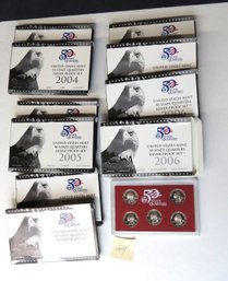 Ten U. S. Mint 50 State Quarters Silver Proof Sets