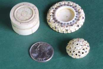 Two Carved Bone Round Boxes With Lids