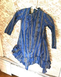 Child's Victorian Silk Dress, Blue With White And Black Stripes