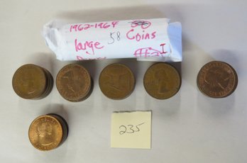 Lot Of 60 English Large Cents 1962-1967