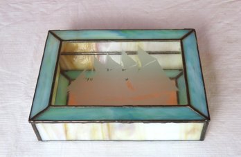 Slag Glass Covered Dresser Box With Ship J. Holmes Birdsall Etched On Lid,