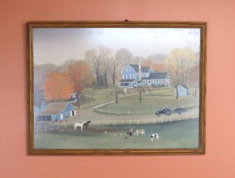 Print Country Farm Scene, Framed