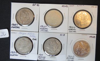 Lot 6 Morgan Silver Dollars - 1902-S, 1903P, 1903-O, 1903-S, 1904, 1904-O