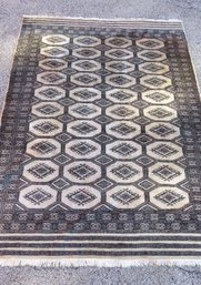 White And Black Bokhara Style Oriental Rug