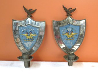 Pair Shield Shaped Tin Sconces
