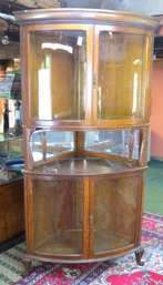 Oak Corner China Closet With Bowed Glass Doors