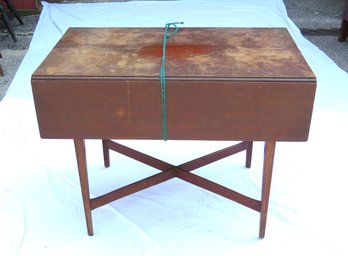 Cross Stretcher Pembroke Table In Cherry With Drawer, Tapered And Molded Legs