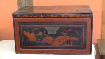 Vintage Asian Lacquered Wood Storage Trunk