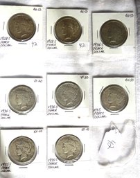 Eight Peace Dollars, 1928-S, 1928-S, 1934-S, 1934-S, 1934, 1935, 1935-S, 1935-S