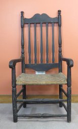 Bannister Back Arm Chair In Black Paint With Rush Seat