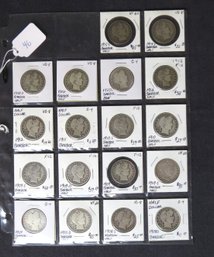 Eighteen Barber Half Dollars