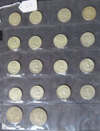 Fifteen Ben Franklin Half Dollars, One Standing Liberty Half Dollar, Two Morgan Silver Dollars