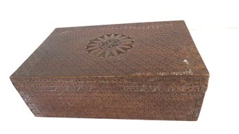 Chip Carved Lidded Box With Carved Compass On Lid