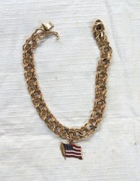 14K Gold Chain Bracelet With Enameled American Flag