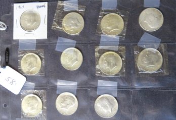 Five 1964 Kennedy Half Dollars, 6 1964-D Kennedy Half Dollars