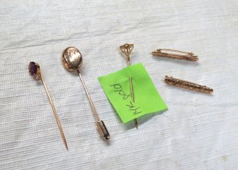 Lot Of Three 14K Stick Pins, Pair 14K Bar Pins