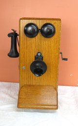 Oak Wall Telephone With Refinished Case