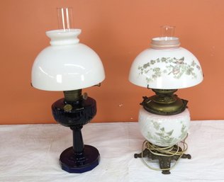 Two Kerosene Lamps , One Converted