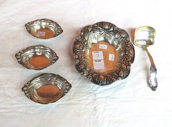 Sterling Silver Shallow Bowl With Nouveau Embossed Flowers