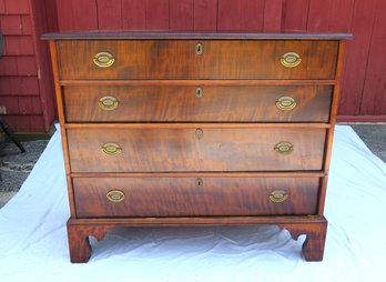 Curly Maple 4 Drawer Chippendale Chest With Oval Brass Hardware