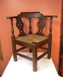 Paine Furniture Mahogany Corner Chair With Rush Slip Seat