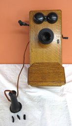 Oak Hanging Wall Telephone, Refinished Case