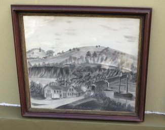 Charcoal Painting With Boat Crossing Under Bridge Titled Rocks Bridge 1868